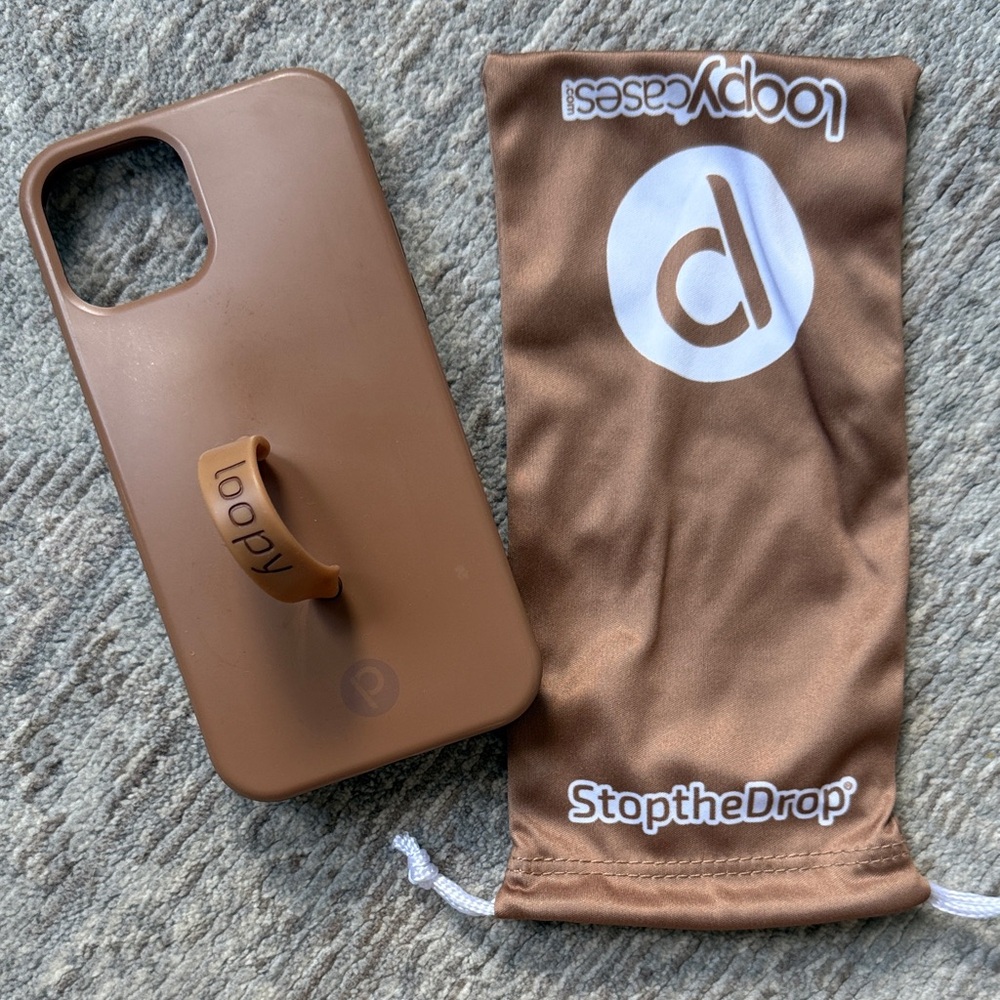 Loopy Case Brown Silicone iPhone Case with Matching Brown Loopy Pouch